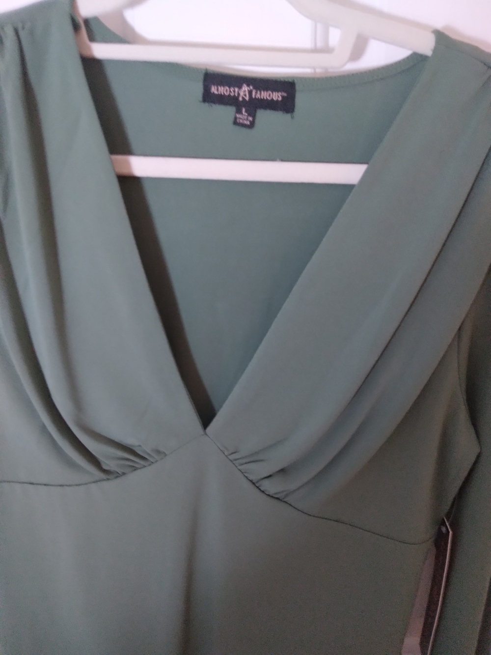 Almost Famous Sage Green V-Neck Long Sleeve Bodysuit - Picture 5 of 7